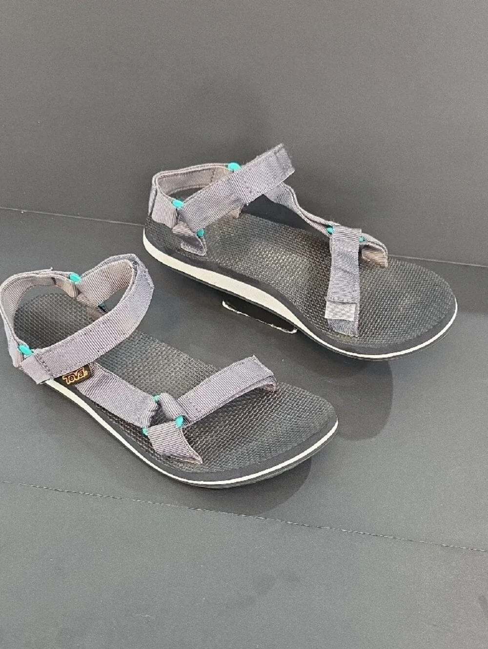 Teva Women's Gray Sandals with Teal Accents Size 10